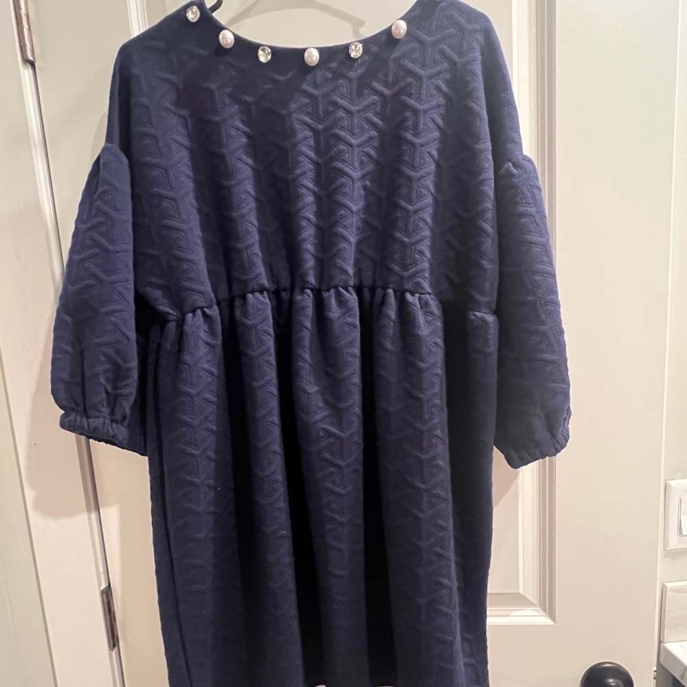 Navy Blue Dress with Pearl Accents